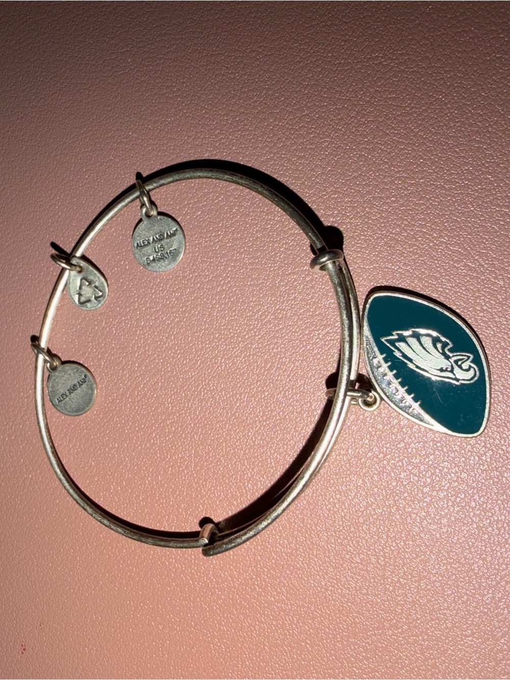 Alex and Ani Philadelphia Eagles football charm expandable bangle Silver
